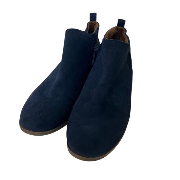 TOMS Womens Boots Size 11 Navy Blue Suede Side Zip Ankle Booties Low Heel - Picture 2 of 7